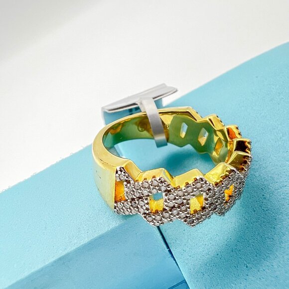 925 Sterling Sliver Moissanite Zig Zag Ring, 0.658ctw VVS Stones Hip Hop Jewelry - Picture 6 of 6